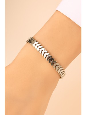 TRY Gümüş Renk Kılçık Unisex Çelik Bileklik - 3368