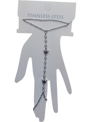 TRY Gümüş Renk Yıldız Sıra Inci Çelik Şahmeran - 3532