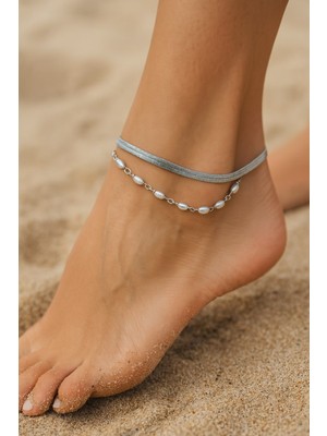 TRY Gümüş Renk Italyan Silindir Sıra Incil Katmanlı Çelik Halhal - 3422