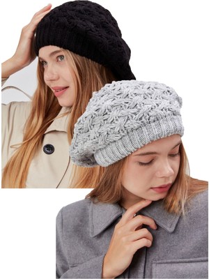 Derikem 2li Kadın Kışlık Şık Triko Ressam Örgü Bere 2 Adet