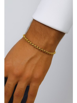 TRY Altın Renk Iç Içe Geçmeli Arnavut Asansör Unisex Erkek Çelik Bileklik -  3380