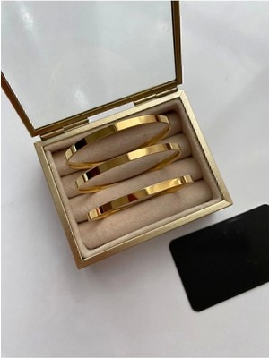 TRY Altın Renk 3 Adet Kalın Ajda Bilezik, Bileklik - 3154-3