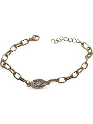 TRY Altın Renk Mekik Beyaz Model Dd Zincir Çelik Bileklik - 3671