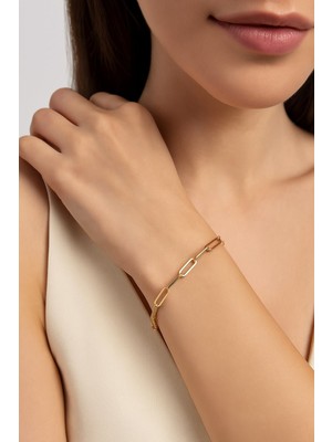 TRY Altın Renk Kalın Ataç  Unisex Çelik Bileklik - 3366