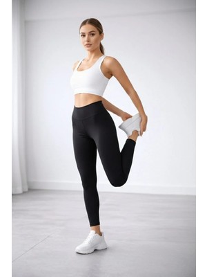 Silerra Kadın Yüksek Bel Toparlayıcı Likralı Düz Sporcu Tayt - Siyah