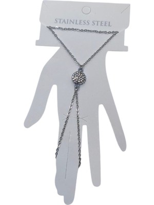 TRY Gümüş Renk Beyaz Taş Yuvarlak Çelik Şahmeran - 3555