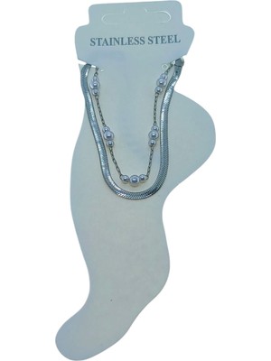 TRY Gümüş Renk Italyan 3 Inci Çelik Halhal - 3492