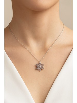 TRY Gümüş Renk Pembe Lotus Çiçeği Kolye Paslanmaz Çelik Kolye - 3402