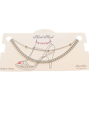 TRY Gümüş Renk Top ve Cadena Zincir Halhal - 1827