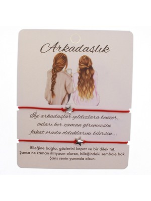 TRY Gümüş Renk Kırmızı Ip Yıldız Arkadaş  Bilekliği - 1604