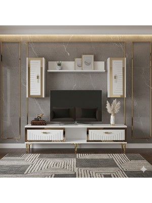 Yumedi Design TVR1501BG - Kerem Tv Ünitesi Takımı 150CM Beyaz-Gold