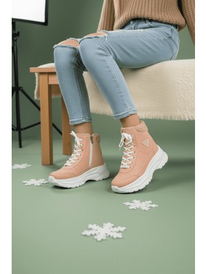 Zerenyus ZR-123 Süper Hafif Ortopedik Kürk Astarlı Kız Çocuk Spor Bot - Pudra