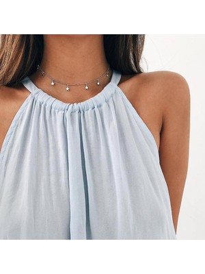 TRY Gümüş Renk Geometrik Yıldız  Kolye Gümüş Renk Zincir Kadınlar Için Kolye Chokers