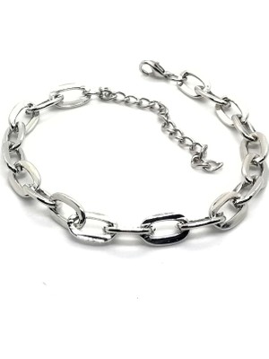 TRY Gümüş Kaplama Ezme Zincir  Bileklik