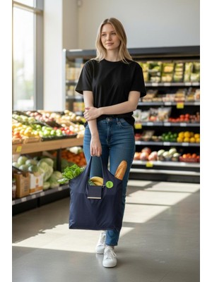 Baginn Kapsül Çanta Omuz Çantası Alışveriş Çantası Shopping Bag Ince Paraşüt Kumaş