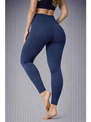 Silerra Nonofit Kadın Yüksek Bel Full Extra Toparlayıcı Likralı Ön Arka ve Bilek Desenli Tayt - Lacivert