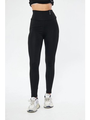 Silerra Kadın Kışlık Yüksek Bel Toparlayicı ve Sıkılaştırıcı Likralı Şardonlu Tayt - Siyah