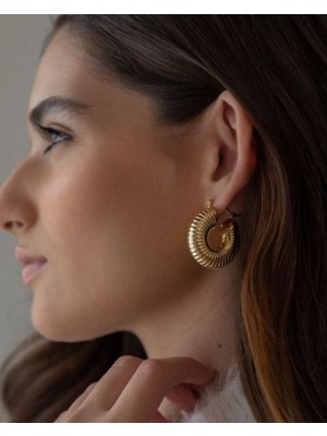 Lente Aksesuar Çelik Vintage Dokulu Lüks Bombe Çelik Halka Küpe