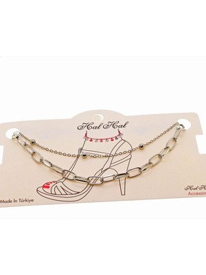 TRY Gümüş Renk Top ve Oval Dikdörtgen  Zincir Halhal  - 1820