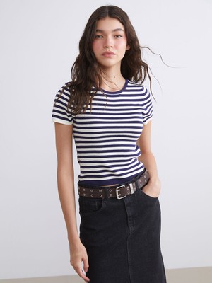 Lc Waikiki Yeni Sezon Bisiklet Yaka Çizgili Kadın Triko Kazak