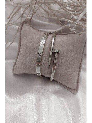 TRY Gümüş Renk Çivi ve Cartier Bileklik Set 843