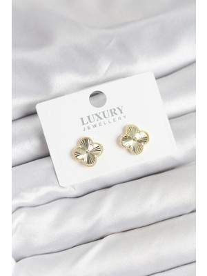 Stainles Steel Van Cleff Model Yonca Figürlü Zarif Kadın Küpe – Işıltılı Şans Sembolü Model