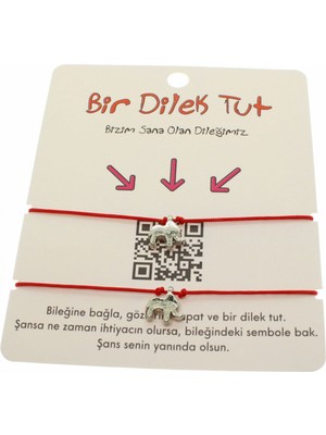 TRY Gümüş Renk Kırmızı Ip Fil Arkadaş  Bilekliği - 1855