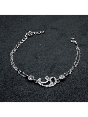 TRY Gümüş Renk Çift Vav Figürlü  Çift Zincirli  Bileklik  878