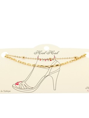 TRY Altın Renk Top  ve Küp Zincir Halhal - 1907