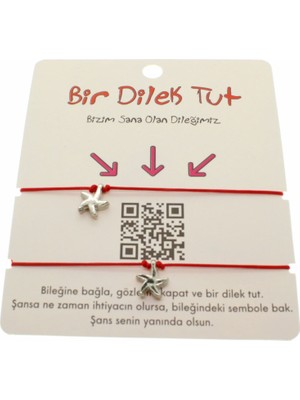 TRY Gümüş Renk Kırmızı Ip Deniz  Yıldız Arkadaş  Bilekliği - 1857