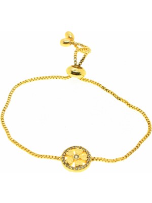 TRY Altın Renk Yuvarlak Kalp  Model Asansör Zirkon Bileklik - 2048