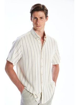 Lc Waikiki Yeni Sezon Regular Fit Kısa Kollu Çizgili Keten Görünümlü Erkek Gömlek