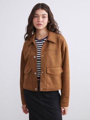 Lc Waikiki Yeni Sezon Gömlek Yaka Oversize Kadın Süet Görünümlü Ceket