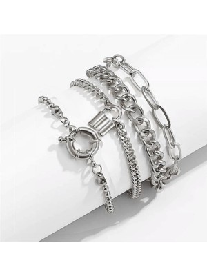 TRY Boho Kalın Gümüş Renk Kombin Bileklik