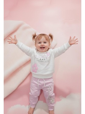 Gülbir Tekstil Kız Bebek Eşofman Takımı Beautiful Day Kabartmalı Çiçek