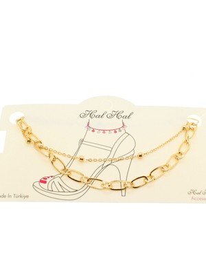 TRY Altın Renk Top  ve Ezme Bakla Zincir Halhal - 1906