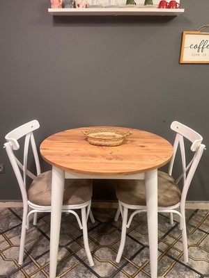 Vogue Tasarım ve Aksesuar 80 cm Yuvarlak Yemek Mutfak Balkon Masası Beyaz Mermer Desenli Şık & Dayanıklı