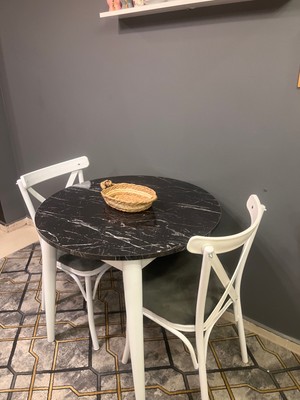 Vogue Tasarım ve Aksesuar 80 cm Yuvarlak Yemek Mutfak Balkon Masası Beyaz Mermer Desenli Şık & Dayanıklı