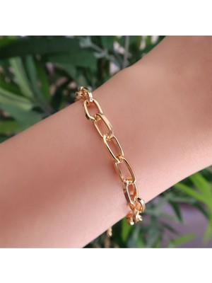 TRY Gold Kaplama Zarif Oval Dikdörtgen Zincir Bileklik