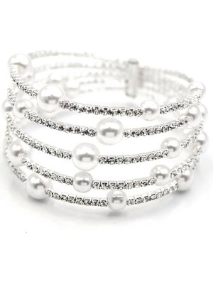 Royaleks Beş Sıra Incili Su Yolu Bileklik - Gümüş