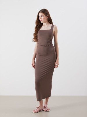 Lc Waikiki Yeni Sezon Kare Yaka Büzgülü Bodycon Elbise