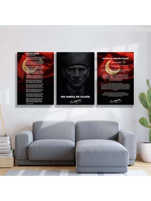 Dekorica Okullar Için Atatürk Köşesi 3’lü Set Cam Tablo