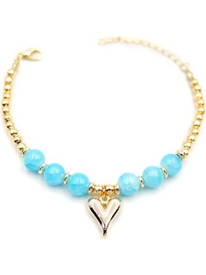 Royaleks Boncuklu Kalp Bileklik - Mavi