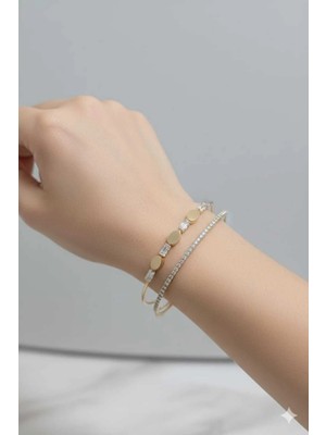 Stainless Steel Zirkon Taşlı Kadın Gold Çelik Bileklik