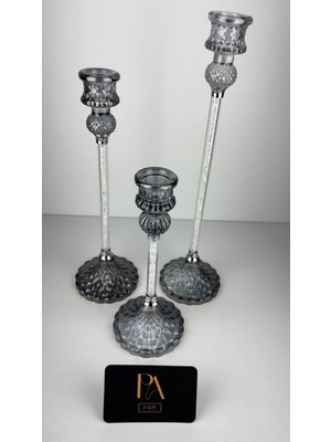 Palpe Kristal 3lü Mumluk Şamdan Dekoratif Obje Biblo Süs Eşya Salon Aksesuar Tv Sehpa Masa Konsol Ofis Salon Dekor