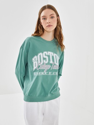 Lc Waikiki Yeni Sezon Bisiklet Yaka Baskılı Kadın Sweatshirt
