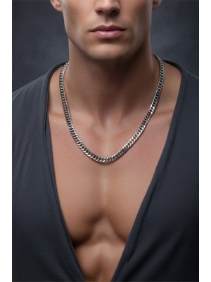 TRY Kalın Sık Aralıklı Yassı Zincir Unisex Kolye - 240