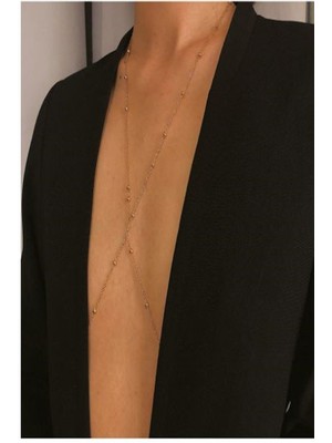 TRY Kadın Mini Top Boncuklu Stylish Vücut Zinciri, Bel Zinciri, Vücut Aksesuarı - Gold