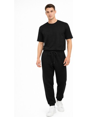 hmoavm Defduu Store Erkek Eşofman Altı Siyah 3 Iplik Şardonlu