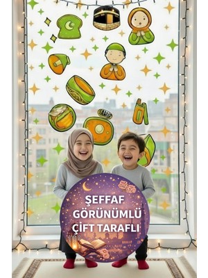 Kt Grup Hoşgeldin Ramazan Kabe ve Ramazan Figürleri 60 Parça Şeffaf Görünümlü Çift Taraflı Cam Duvar Sticker Seti